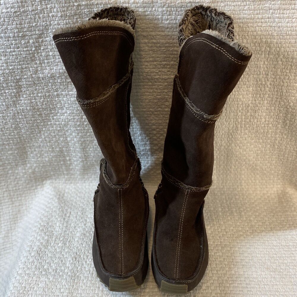 Patchwork Leather Knee HIgh Boots Size 6.5 Browns Faux Fur Lining Sporto